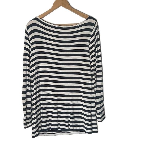 Michael Michael Kors Black & White Stripe Logo Ring Accent Long Sleeve Top - Picture 3 of 5